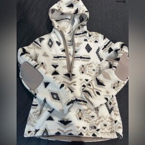 The North Face Geometric Fleece Hoodie - Cream and Black